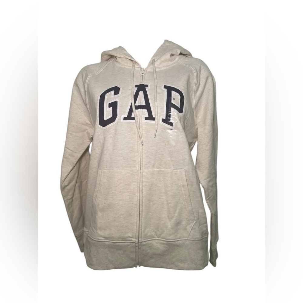 Gap New Logo Zip Hoodie Cream Medium - Picture 3 of 6